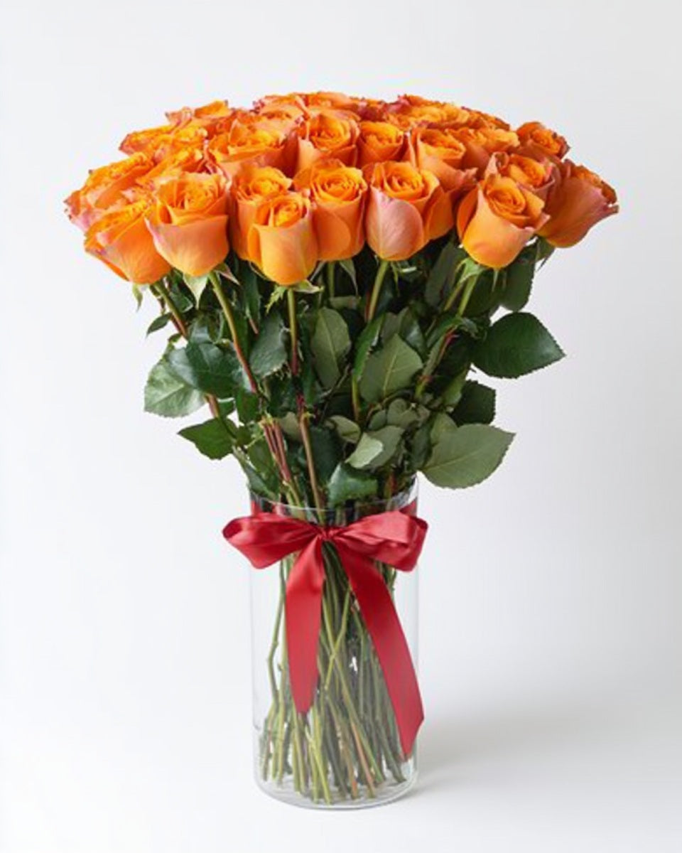 Rosas Naranja Premium en Florero a Domicilio en Bogotá