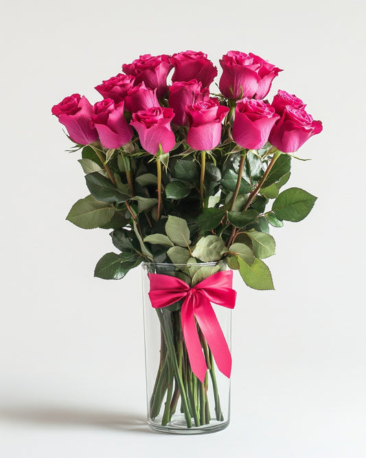 Rosas Rosado Oscuro Premium en Florero a Domicilio en Bogotá