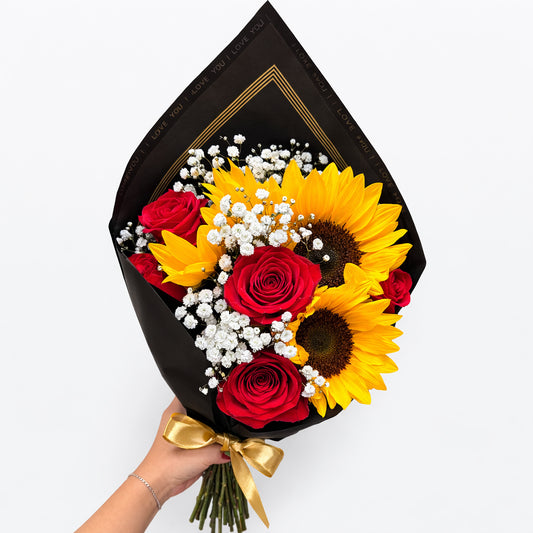 ramo de girasoles y rosas bogota