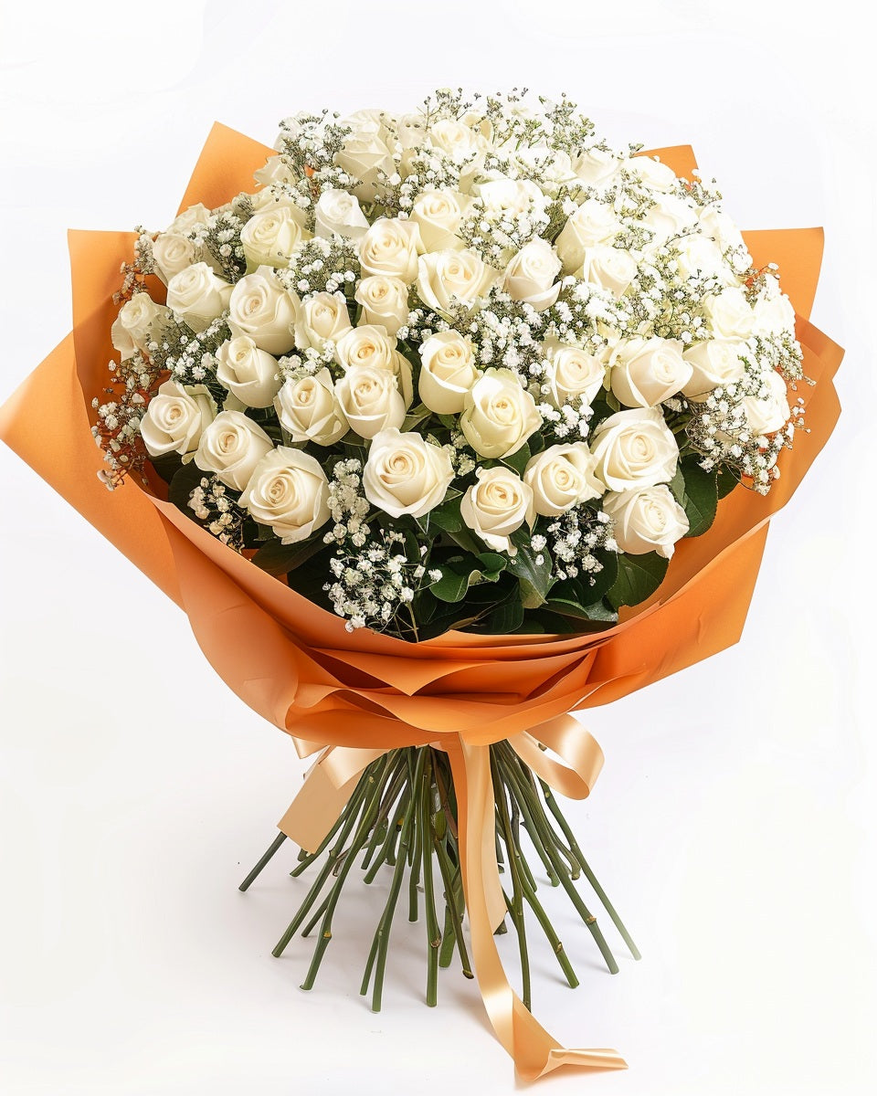 🤍 Ramo Elegante de Rosas Blancas con Ruscus y Gypso | Domicilio Bogotá