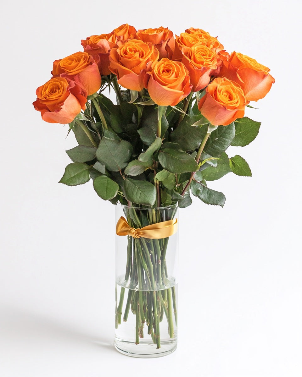 Rosas Naranja Premium en Florero a Domicilio en Bogotá