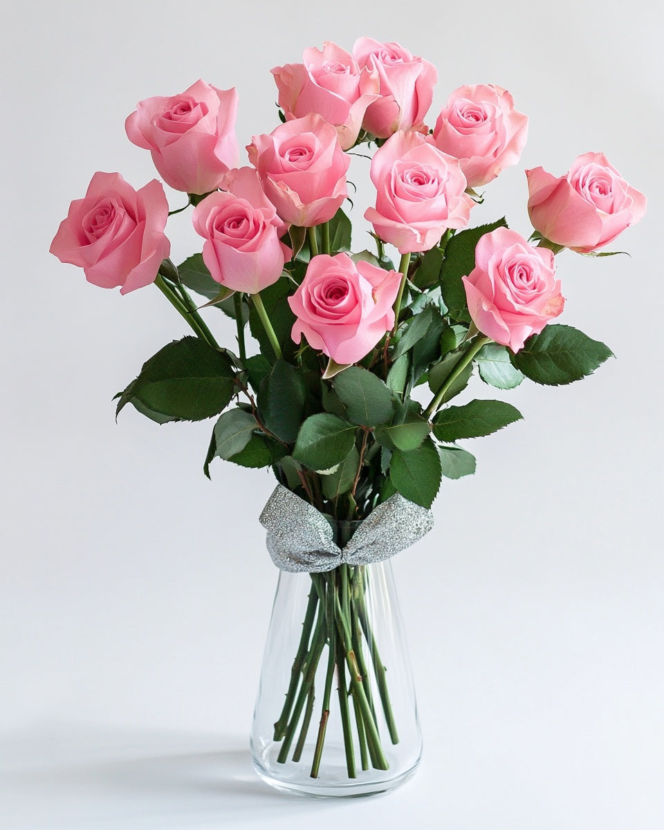 Rosas Rosado Claro Premium en Florero a Domicilio en Bogotá