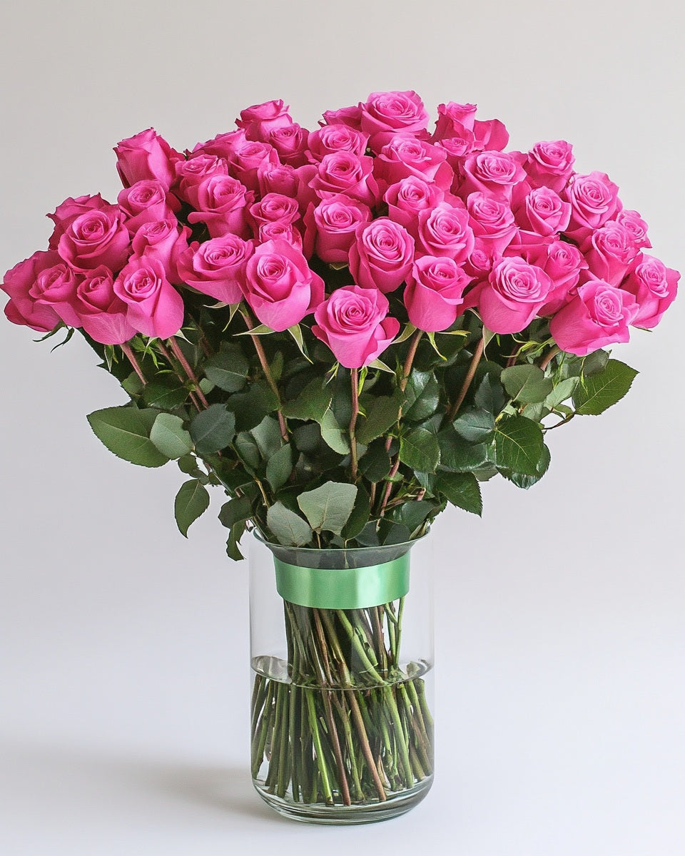 Rosas Rosado Oscuro Premium en Florero a Domicilio en Bogotá