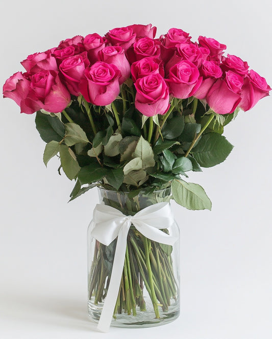 Rosas Rosado Oscuro Premium en Florero a Domicilio en Bogotá