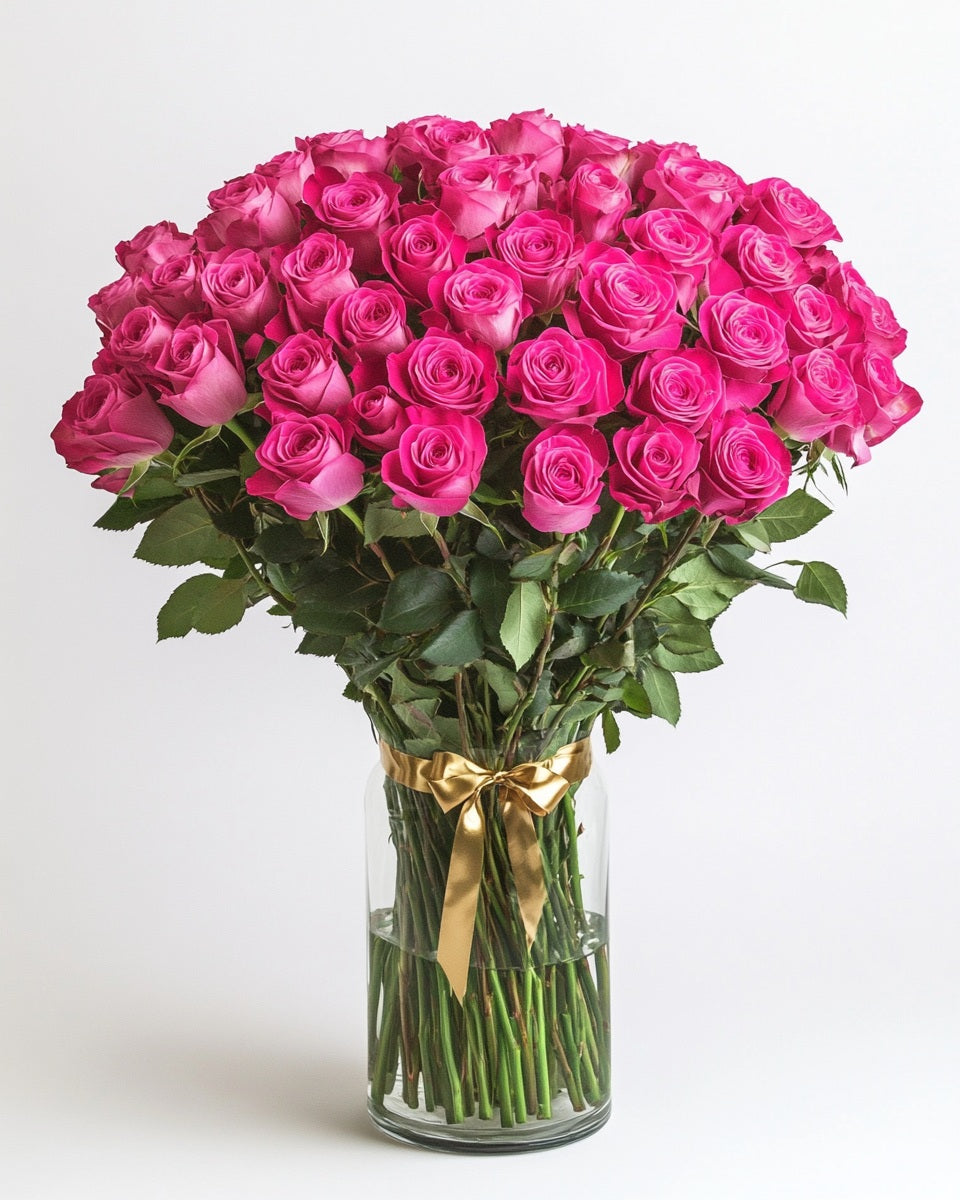 Rosas Rosado Oscuro Premium en Florero a Domicilio en Bogotá